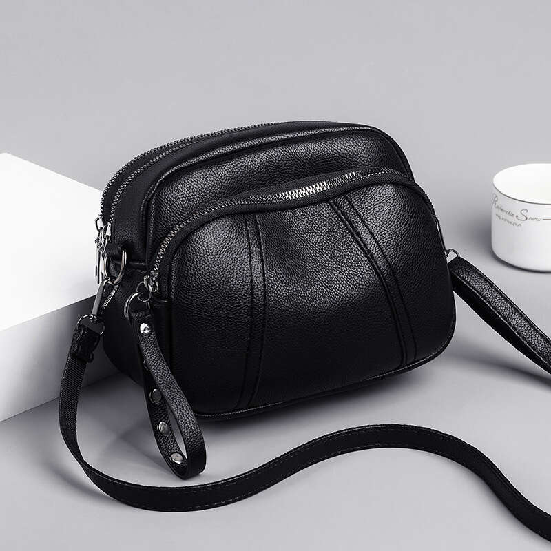 Direct supply fashionable mobile phone rivet zipper small square simple soft leather shoulder crossbody bag, women's 2025 new casual versatile fa