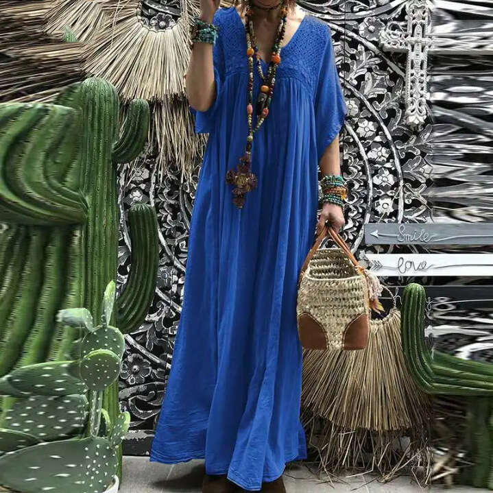 White Dress Maxi Dress 2024 Extra Long Dress Women's Lace Crochet Summer V-Neck Trumpet Sleeves Solid Color Tank Top Skirt KQ