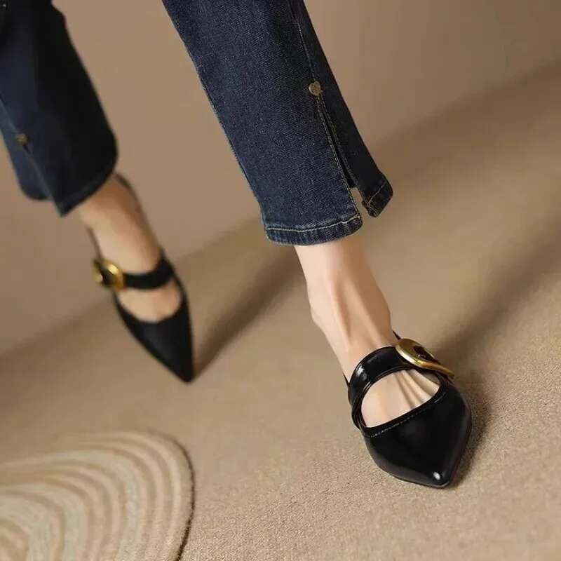 2025 New Flat Bottom Temperament Women's Single Autumn Pointed French One Button Mary Jane Soft Sole Shoes for Women 35-40