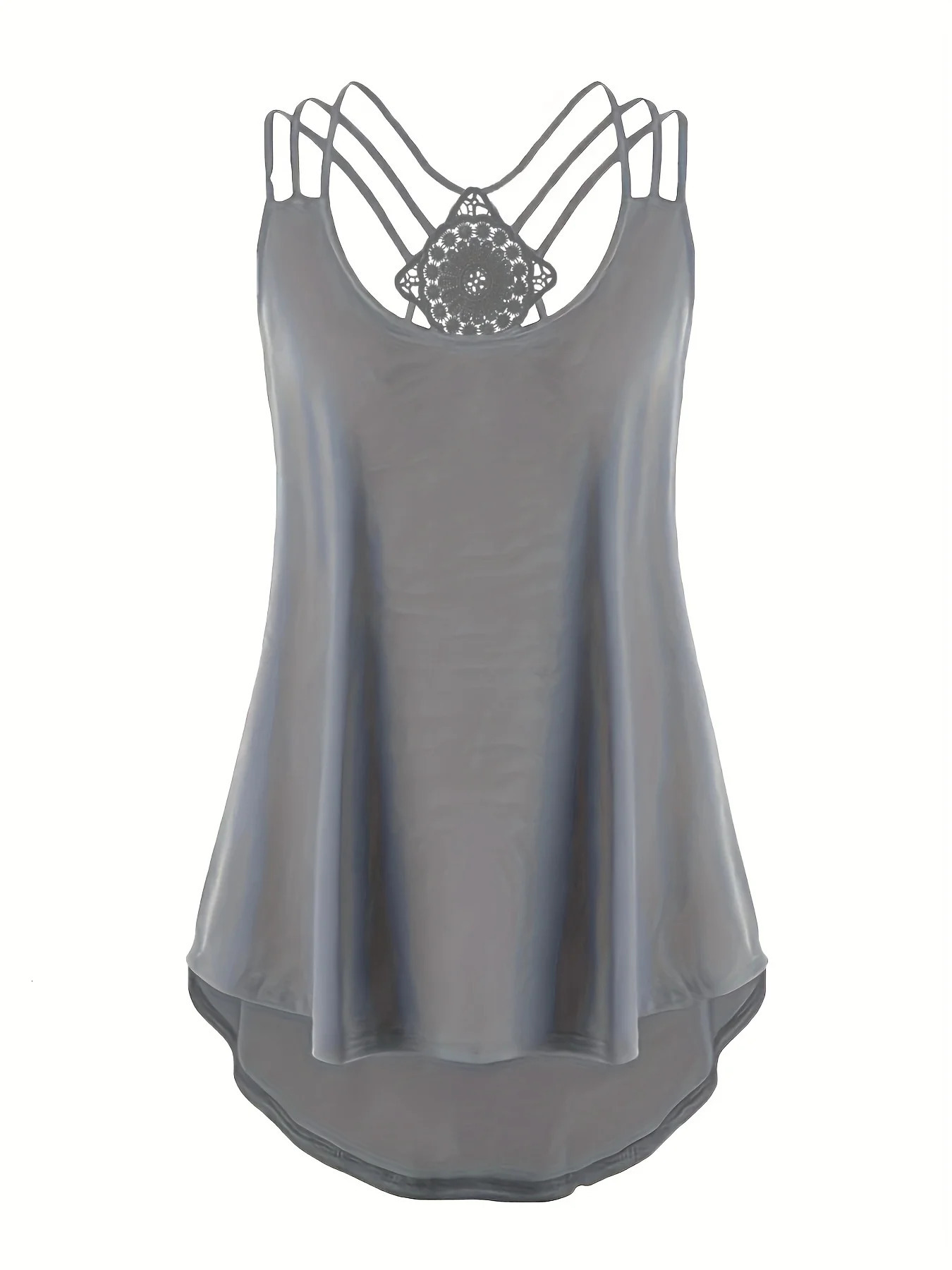 Plus Size Summer Fashion Solid Color Suspender Criss Cross Cami Tank Womens Oversized Slight Stretch Backless Casual Top 250515