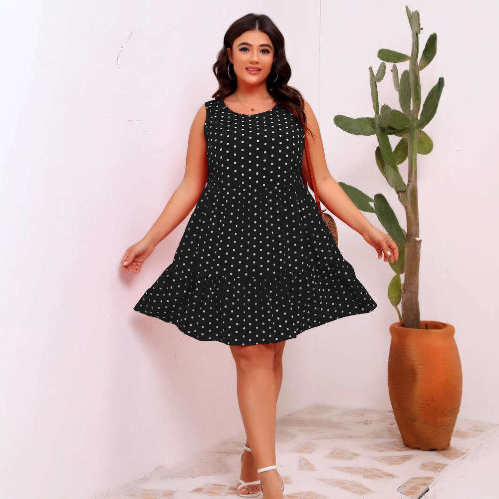 Plus Size Dresses Vestidos De Noche Womens Designer Clothing Designer Dresses Dresses for Woman Vestidos June Round Neck Sleeveless Polka Dot Loose Ru
