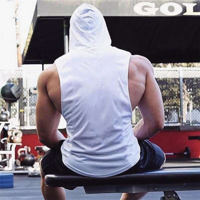 Fiess Guys Mens Hooded Tank Top Bodybuilding Stringer Hoodies Singlets Summer Gym Clothing Cotton Sports Sleeveless T Shirt