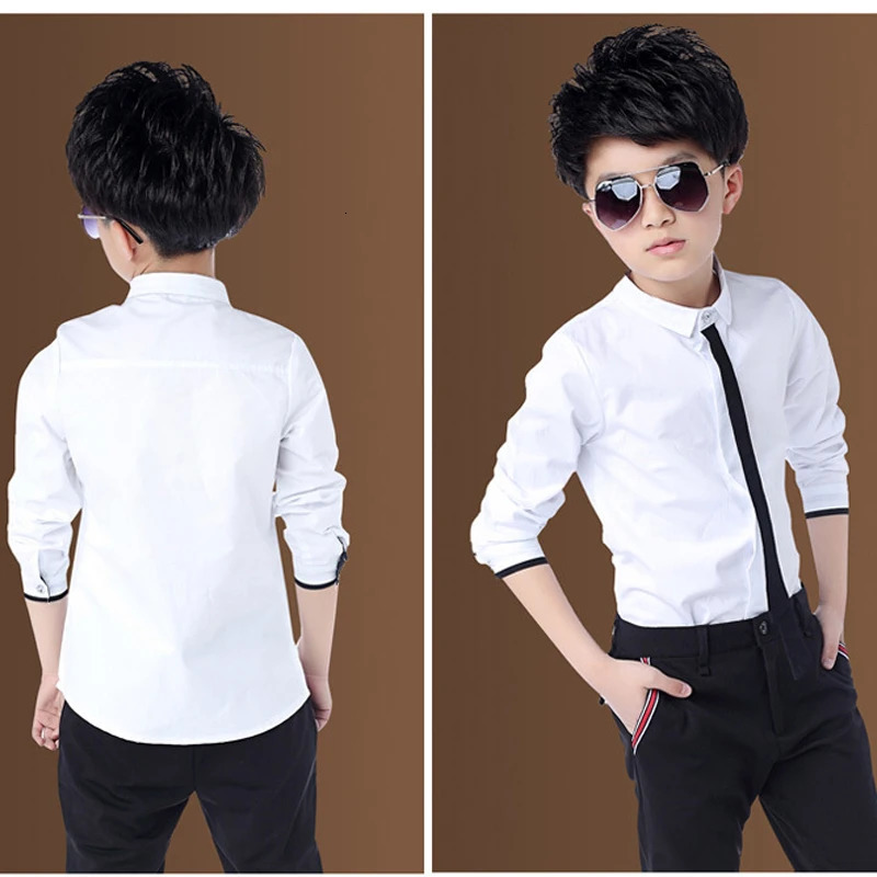 Boys Red Shirts Spring Autumn Classic Solid White Chinldren Tops Cotton Long Sleeve Shirt 6-14Years Clothes For Kids 250515