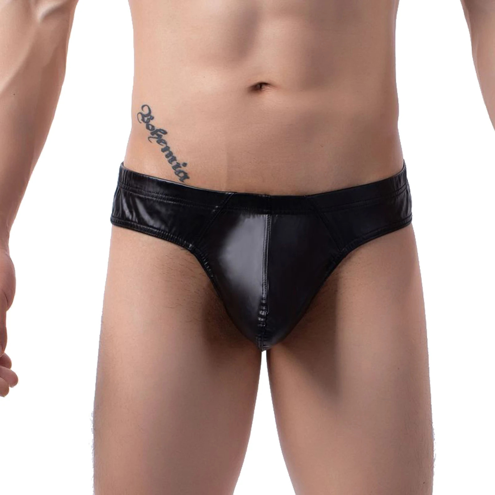 CLEVER-MENMODE Mesh Butt Pu Leather Briefs Sexy Underwear Men Penis Pouch Panties Slips Lingerie Bikini hombre Underpants 250515