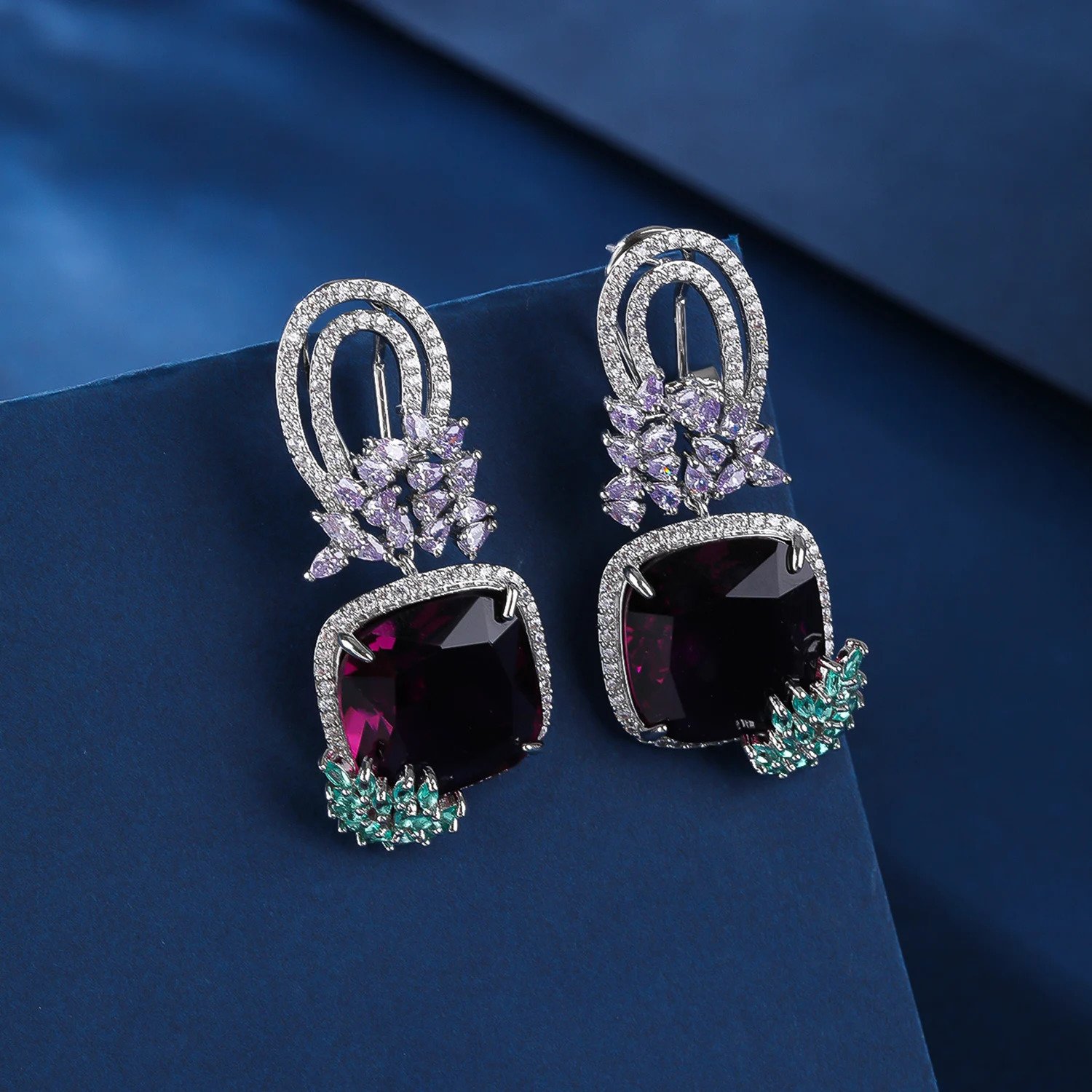 Cubic Zirconia Big Square Shape Stone Drop Dangle Earrings CZ Festive Jewelry CE12043 250515