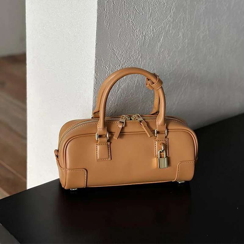Boston Handbag Women's Genuine Leather Small Square Metal Lock Design Fashion Crossbody For Ladies High-End Bag