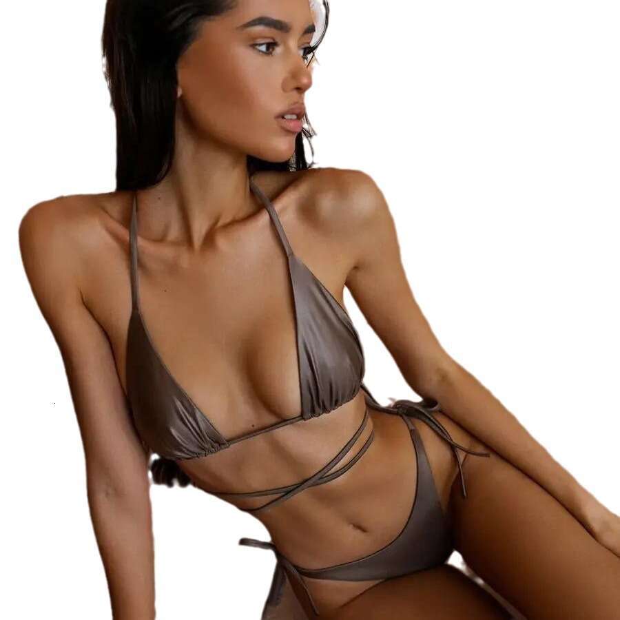 Popular sports swimsuit with chest cushion, women's split style sexy bikini shiny swimsuit, 2025 new casual versatile fashion clothing