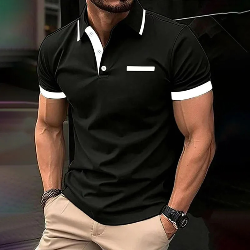 Spring Summer Men Clothes Short Sleeve Turn-down Collar Polo Shirt Pocket Print Business Casual Polo Shirt Resilient Tops 250515