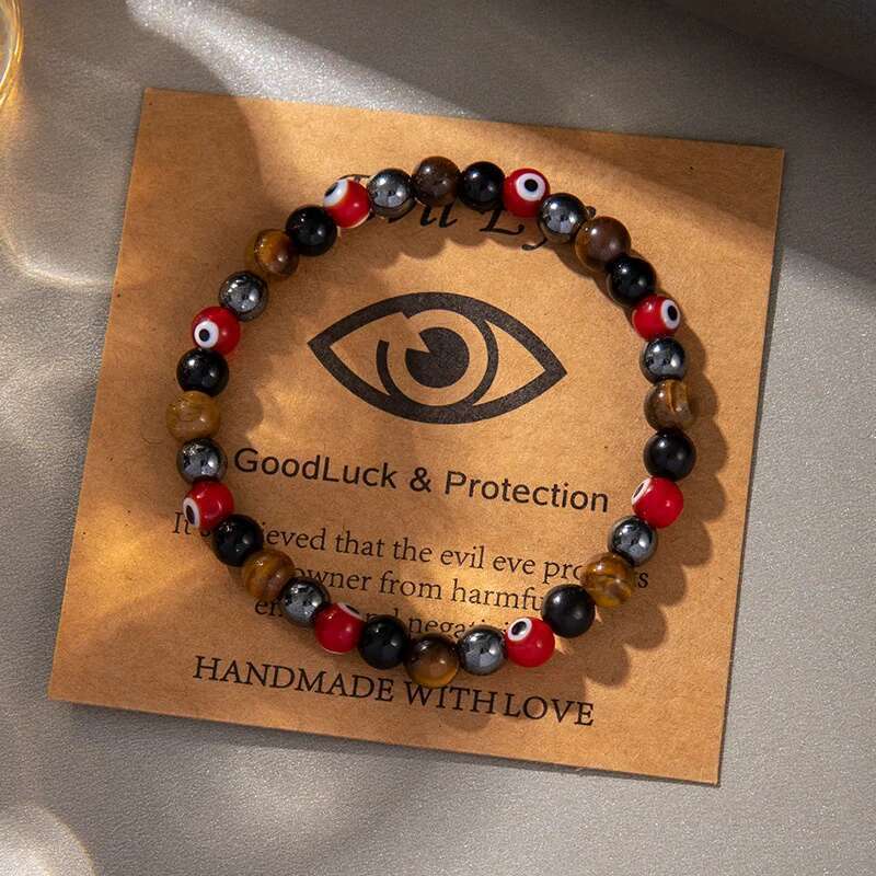 Fashion Evil Eye Natural Stone Beaded Bracelet For Women Men Turkish Amulet Protection Jewelry Yoga Spiritual Friendship Gifts