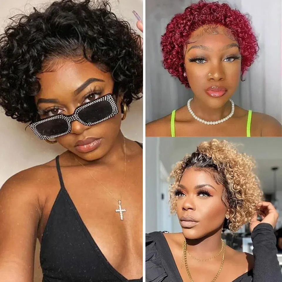 Pixie Cut Wigs Human HaiShort Curly Lace Front Human Hair Wigs For Women Brazilian Water Wave Bob Wig 13x1 Transparent Lace Wigs 250512