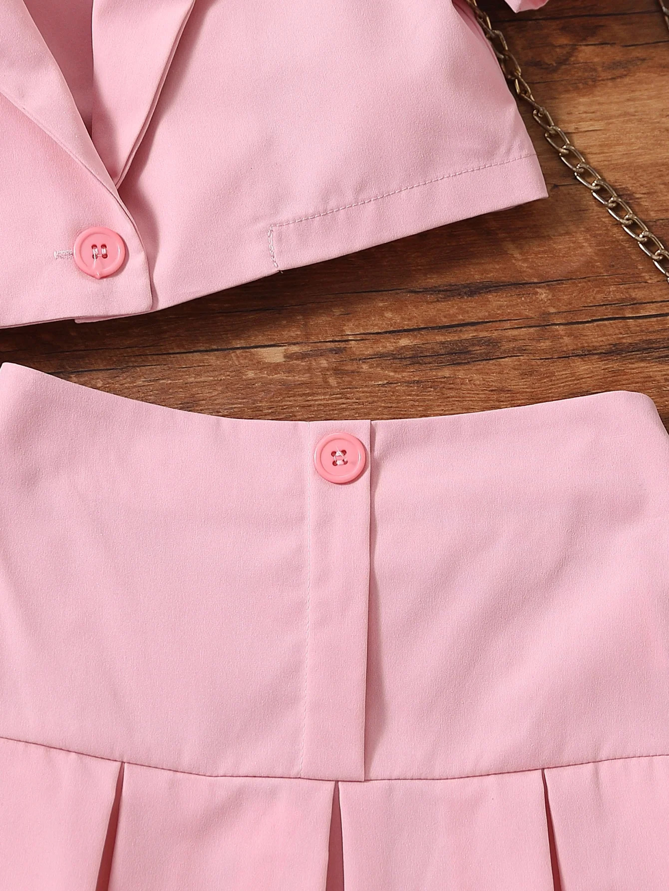Fashion summer girl niche chic small suit jacket solid color pleated skirt A-line high-waisted I-line skirt two-piece set 250515