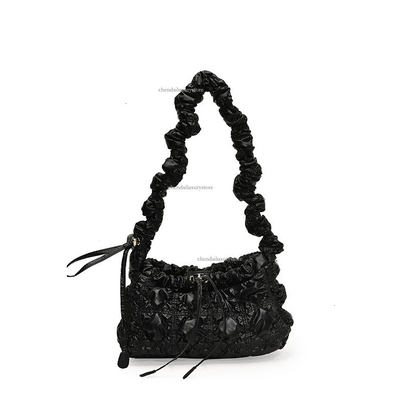 2025 Women's Korean Popular Drawstring Shoulder Bag With Folded Cloud Zipper And Bright Face Fashion Commuter Bag New Style Free Delivery Crossbo