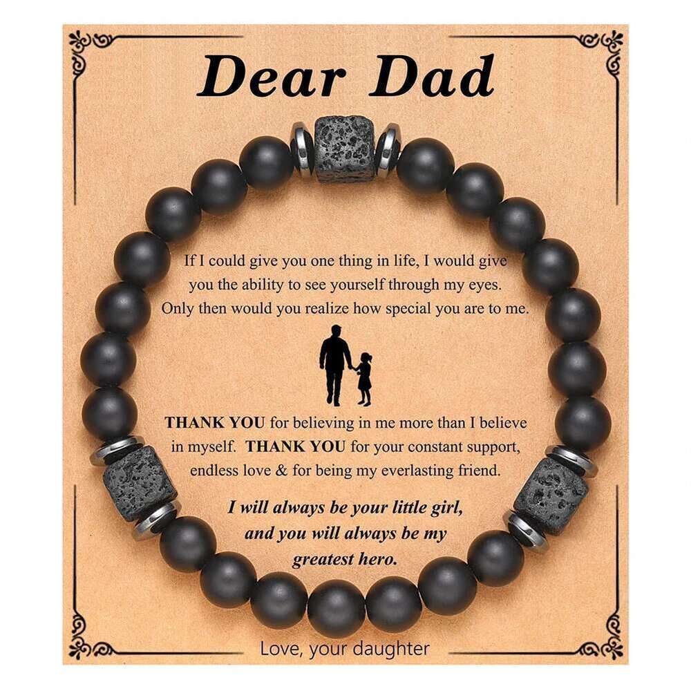 Fathers Day Mens With Love Card Natural Stone Beaded Lava Rock Bracelet Dad Birthday Gifts Ideas
