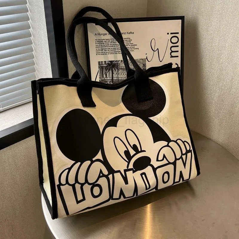 Disney New Mickey Canvas Bag for Women Summer New Versatile Shoulder Bag Commuter Handbag Large Capacity Messenger Bag Mommy BagXJ250515
