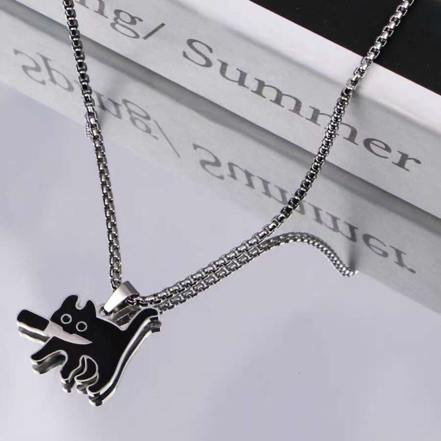 Stainless steel cartoon knife cat cute female trendy cool personality couple necklace accessories