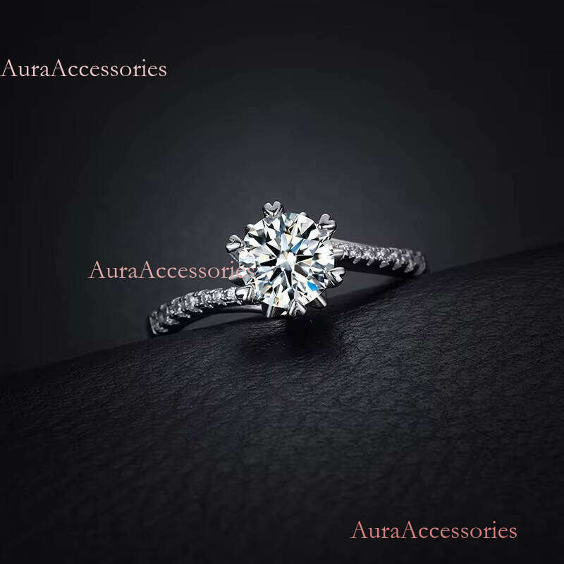Fashion Women's Engagement Jewelry Iced Out Sterling Sier 6mm 0.8ct VVS Moissanite Dia Wedding Ring