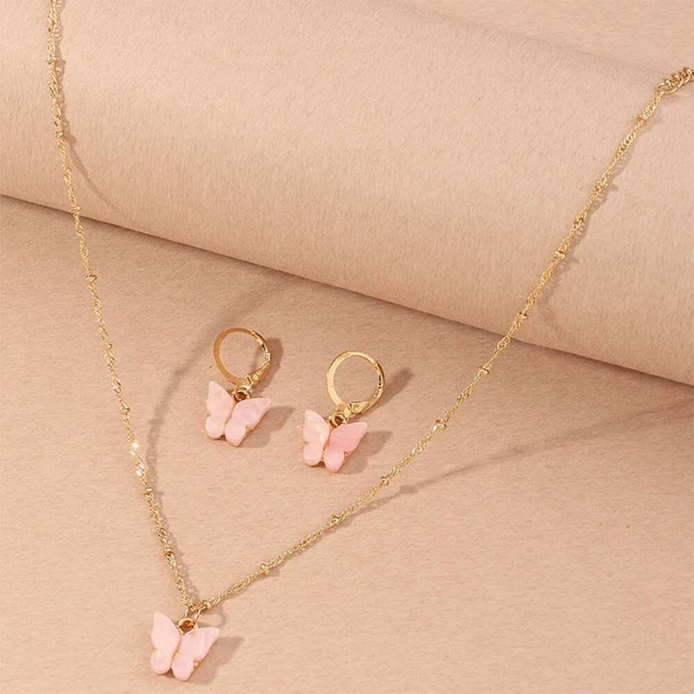 4 Piece Women Fashion Versatile Personalized Butterfly Pendant Forest Earrings Collar Chain Super Immortal Style Earring Set