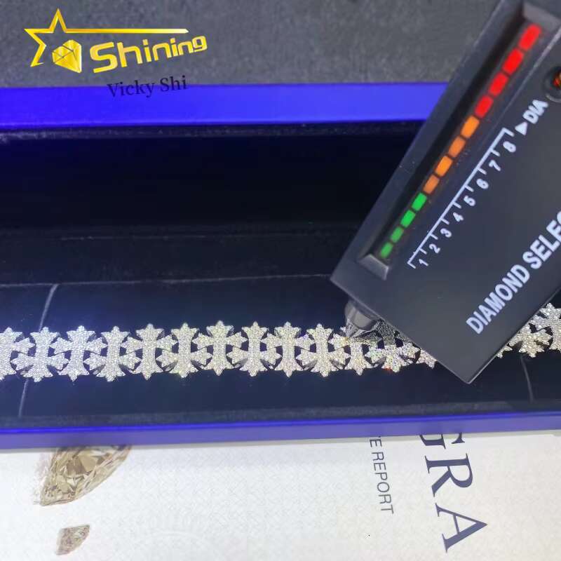 Rapper Fine Jewelry S925 Silver 18MM Cross Style Iced Out Missanite Cuban Bracelet Hip Hop Cuban Link Chain