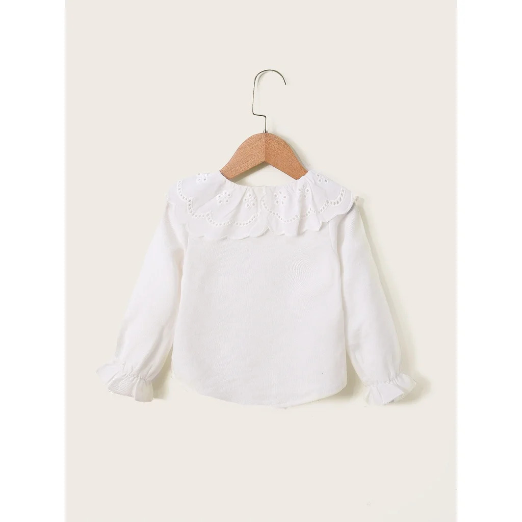1-6 Years Kids Girls Long Sleeve Top Lace Doll Collar Autumn Korean Style White Shirt Toddlers Girls Daily Versatile Clothes 250515
