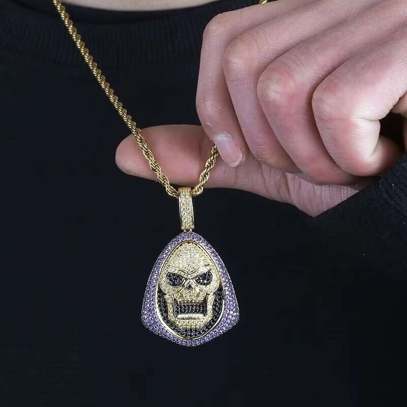 CAD Design 3d Shaped Hip Hop Skull Pendant Necklace for Colorful Cz Iced Out Men Jewelry