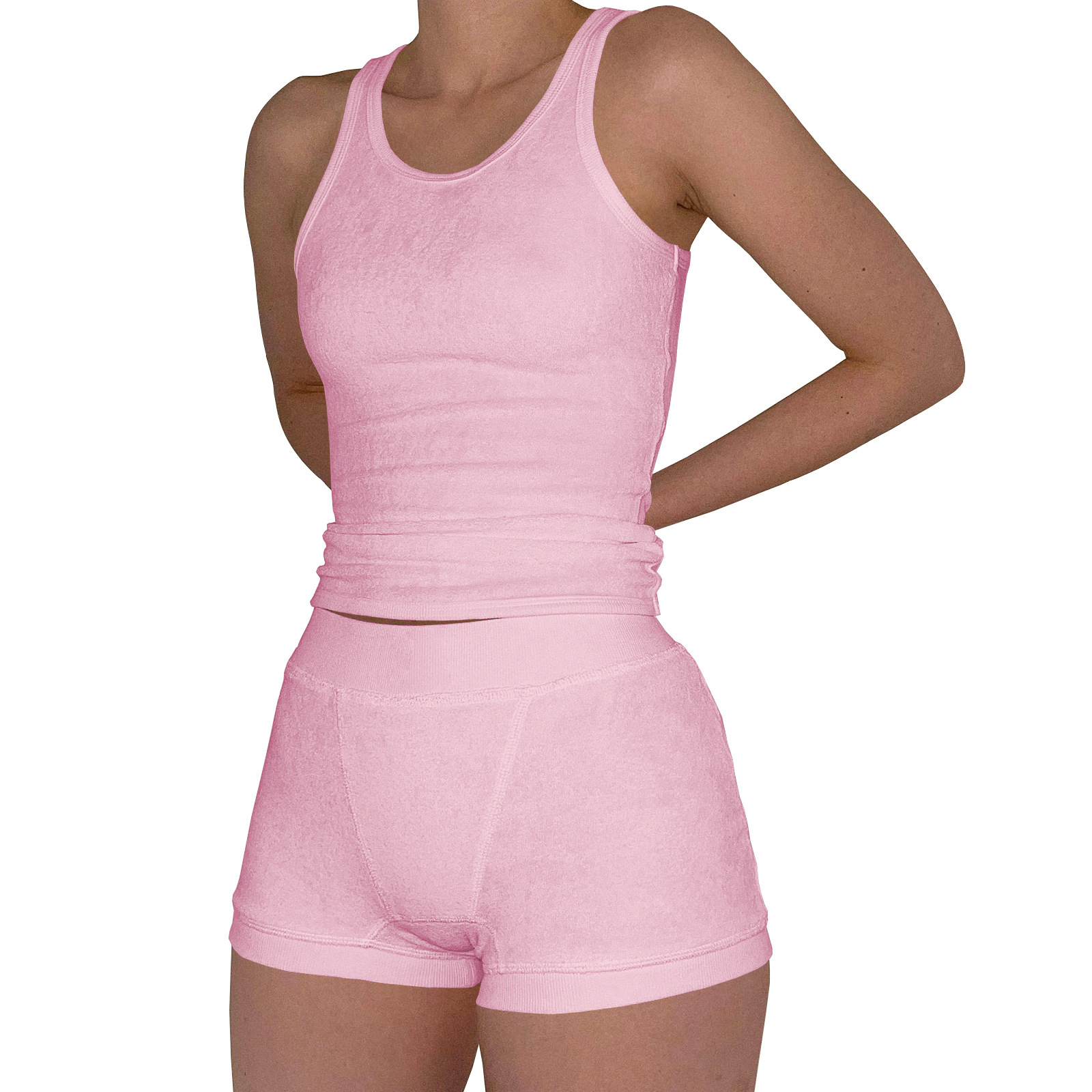 HR23050 Womens Comfortable Casual Cotton Thread Solid Color Two Piece Set
