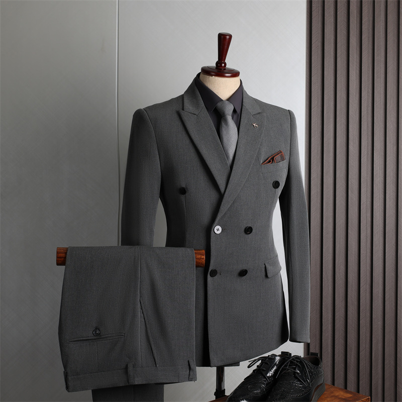 Double-breasted suit suit men's formal wear business casual fashion Korean version slim-fit plus-size wedding suit for men