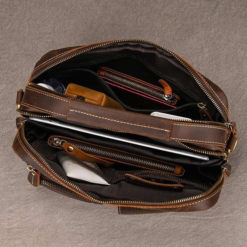 Vintage Crazy Horse Leather Briefcases Daily Office Fit 9.7" Ipad Men Cover Messenger Bags Men's Shoulder Bag Handbag