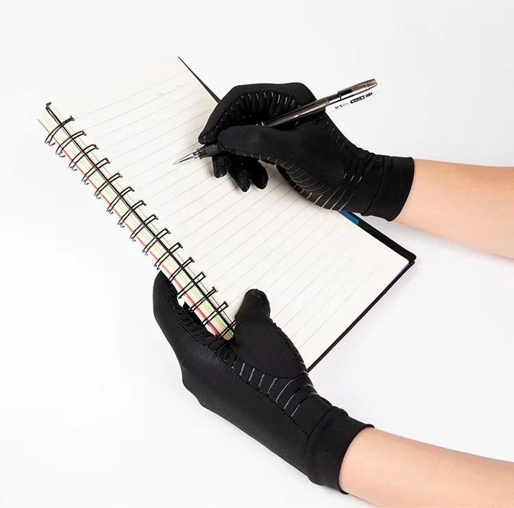 2Pair Anti Slip Fiber Copper Gloves for Hand Pain Fiber Half Finger Gloves Swelling - Fingerless Gloves Carpal Tunnel Pain Wrist Support for Women Men
