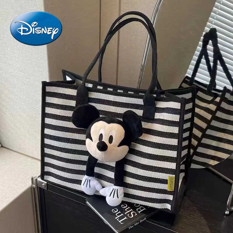 Disneys New Doll Mickey Three-dimensional Canvas Bag Large Capacity Tote Mommy Bag Cute Girl Student Shoulder BagXJ250515