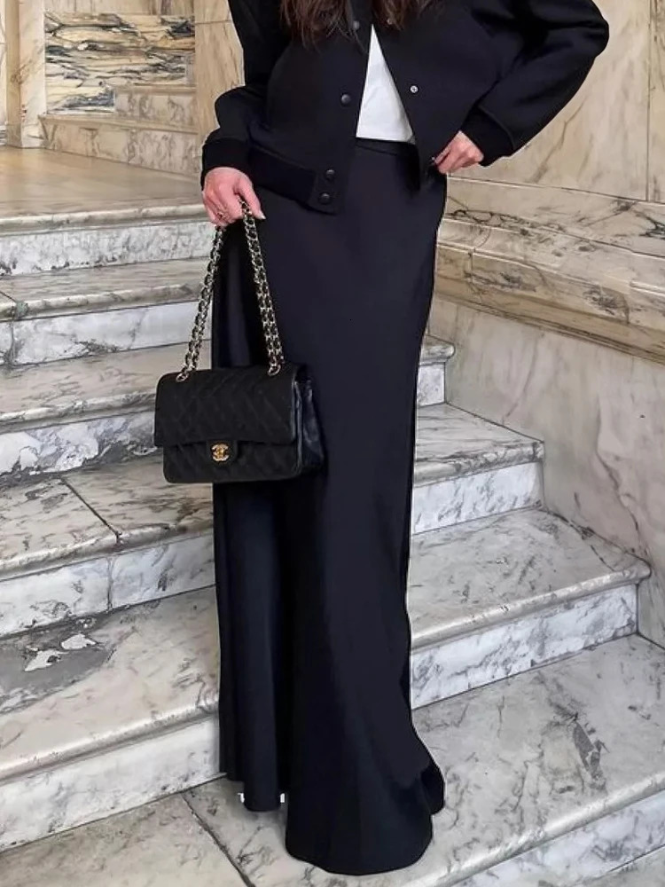 Tossy Summer Satin High Waist Long Skirt Female Slim Patchwork Fashion Elegant Streetwear Casual Solid Maxi Skirt Clothes 250514
