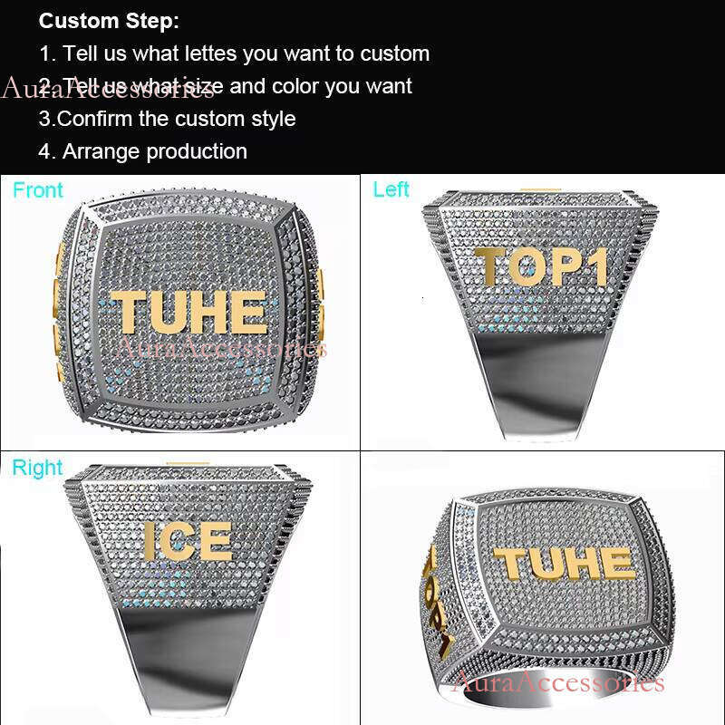 Jewelry Sterling Sier VVS Moissanite Dia Custom Letter Name Iced Out Hip Hop Championship Ring for Men