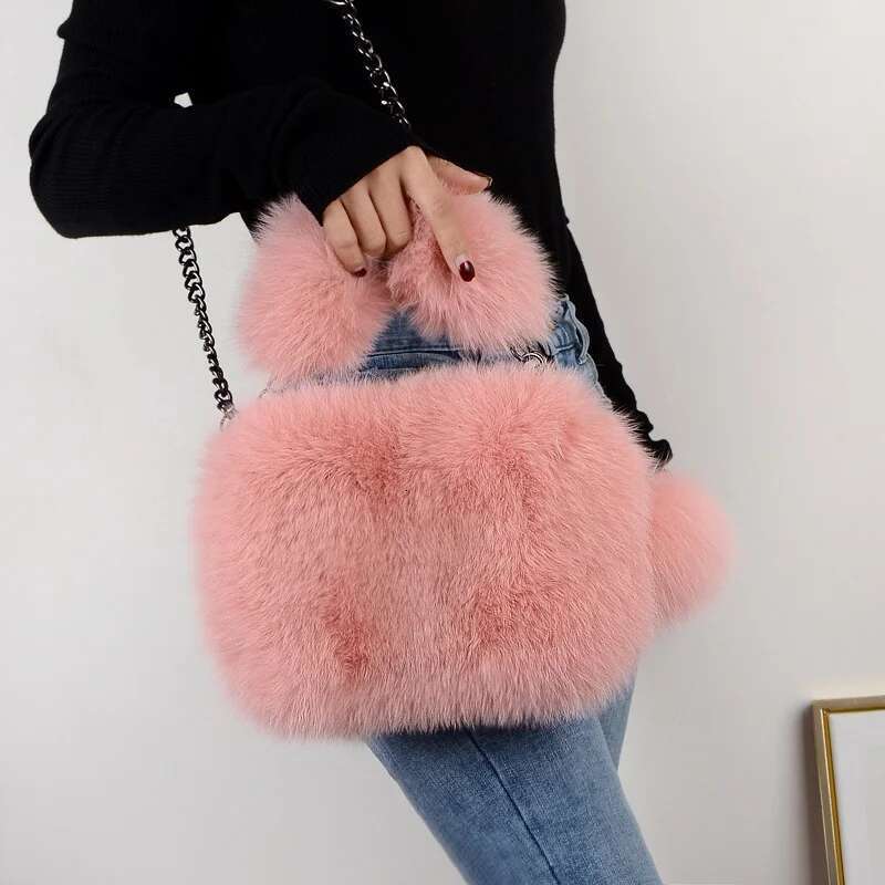 Fluffy Fox Fur Plush Handbag Women's New Fashion Phone Designer Bag