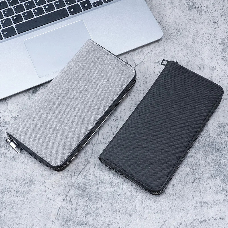 Men Long Wallet Large Capacity Multiple Card Slots Canvas Zippered Purse Business Handbag Card Holder Wallet Coin Bag 250514
