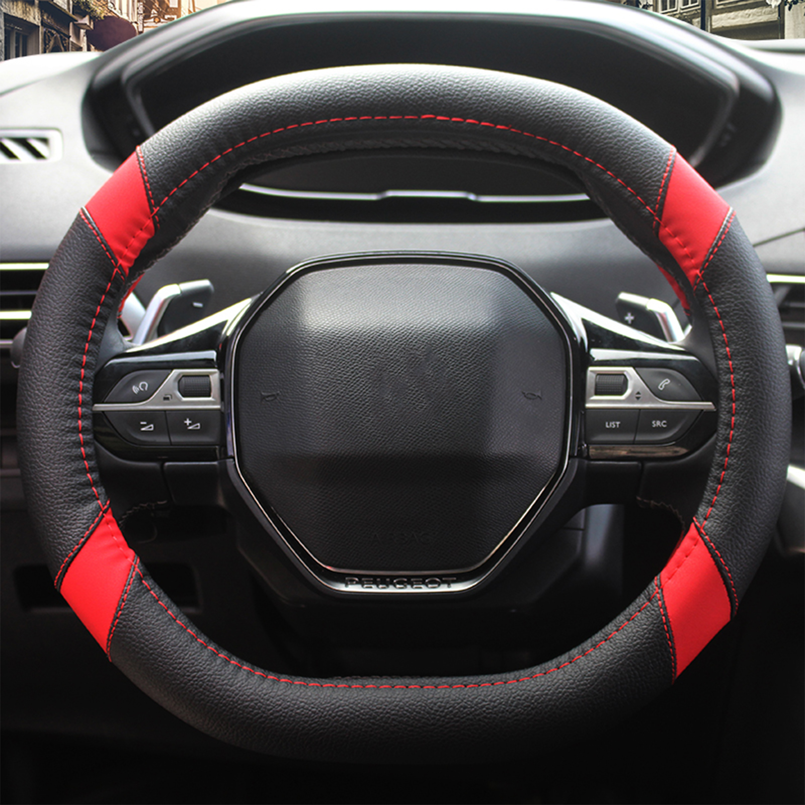 Comfortable Breathable Leather Car Steering Wheel Cover Universal Fit for All Seasons Suitable for Peugeot 4008 5008