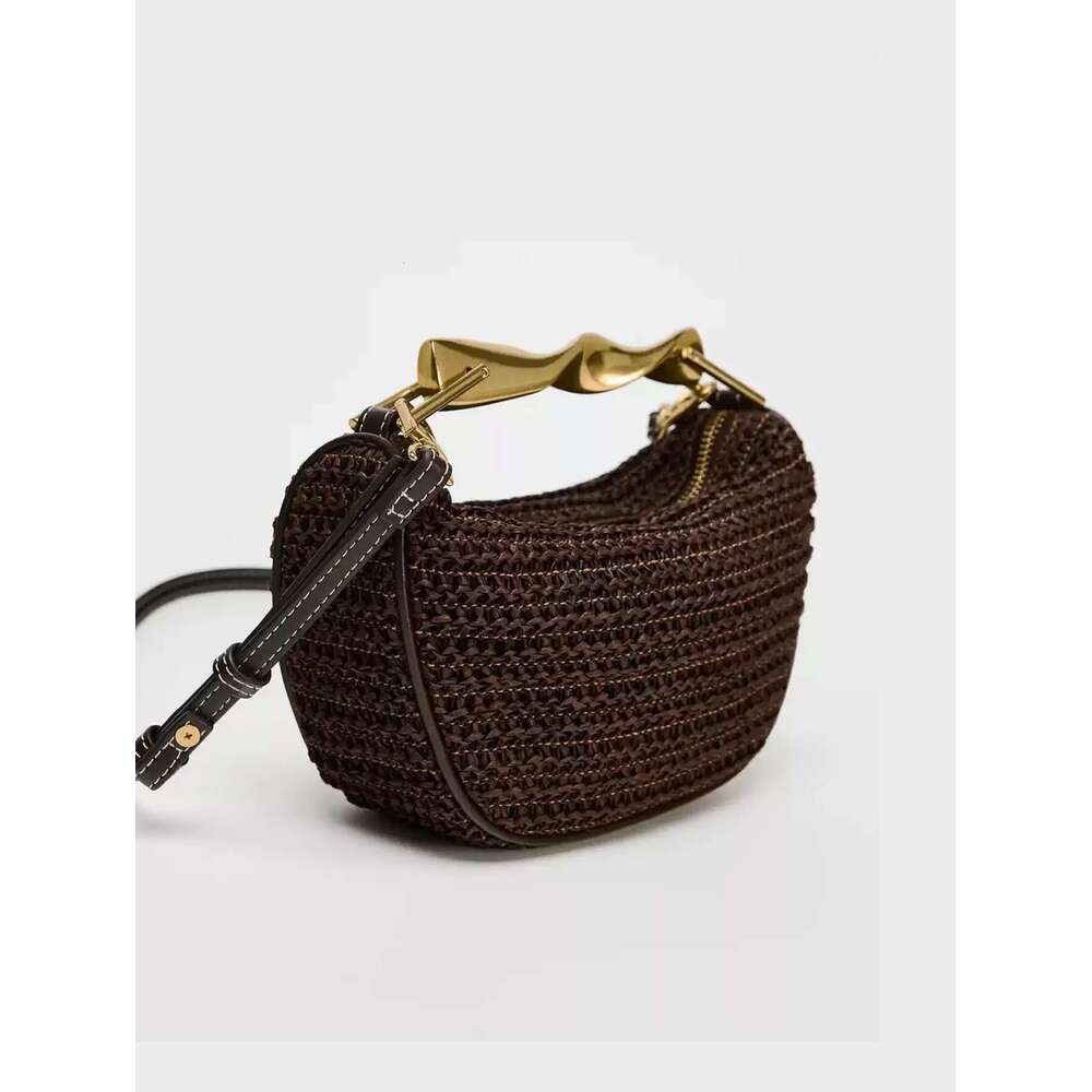 New Arrival Twisted Handle Woven Designer Bag Brown Summer Beach Bag Handbag Luxury Casual Style Small Unique