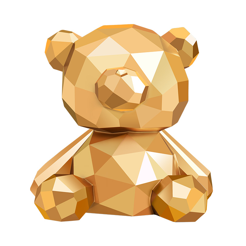 Golden sitting geometric bear money box