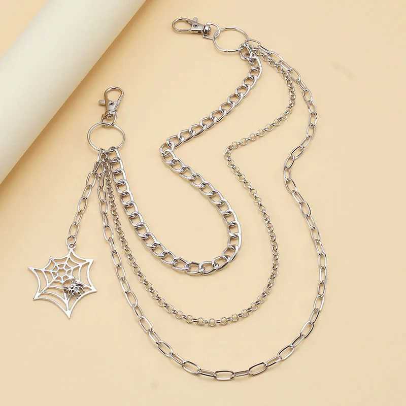 Fashion Punk Metal Pants Chain Hip Hop keychain Spider Web Pendant Jeans Chain for Men Women Accessories Gifts Y250515