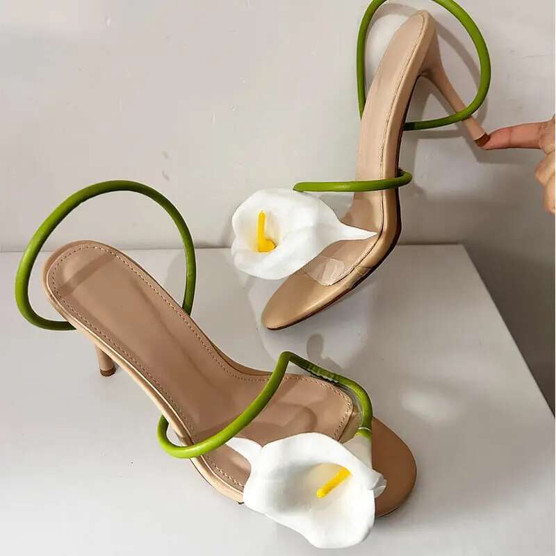 Onlymaker Women Open Toe Flower Sandals Wedding Dressy Summer Heels