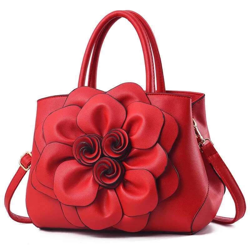 Large Capacity Red Big Rose Flower Women's Handbag Shoulder Purse Ladies Female Crossbody Bag