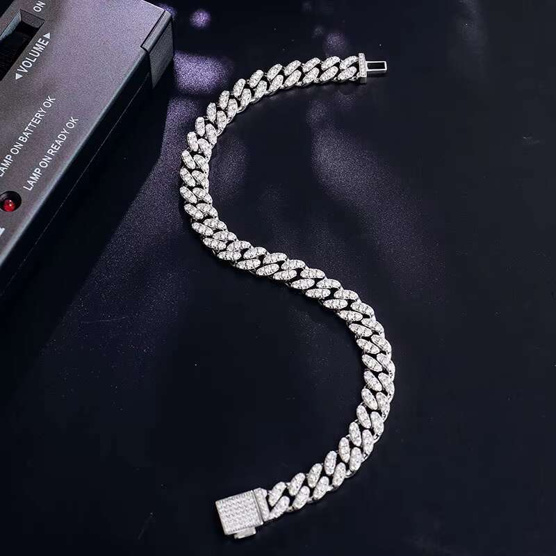 High Quality Custom VVS 8MM Moissanite Chain Cuban Bracelet Pass Diamond Tester Iced Out Hip Hop Silver 925 Cuban Link Chain