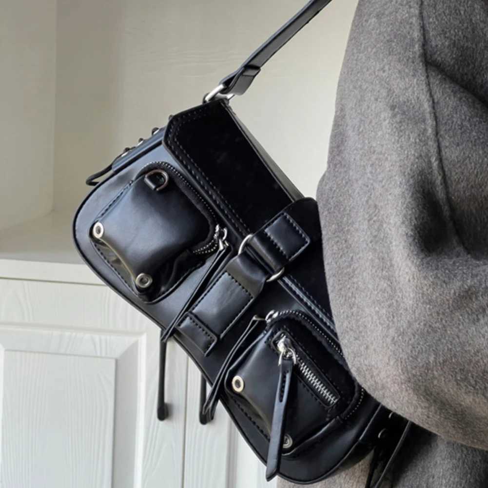 Wen Vintage Underarm Bag PU Leather Solid Color Bag Mtipocket Y2K Adjustable Strap Fem Cmute Daily Bag Z250516