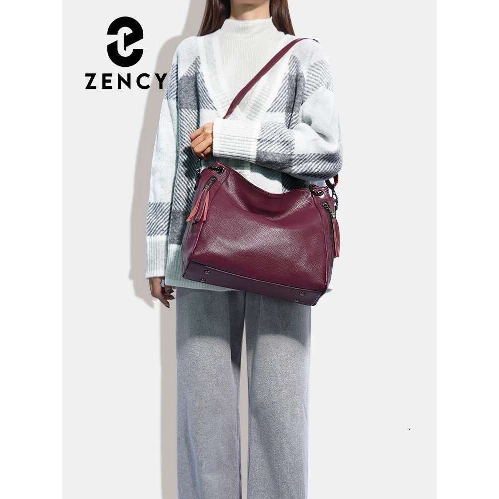 Zency Genuine Hobo Handbag Women Large Capacity Shoulder Crossbody Designer Cow Leather Slouchy Bag Purse