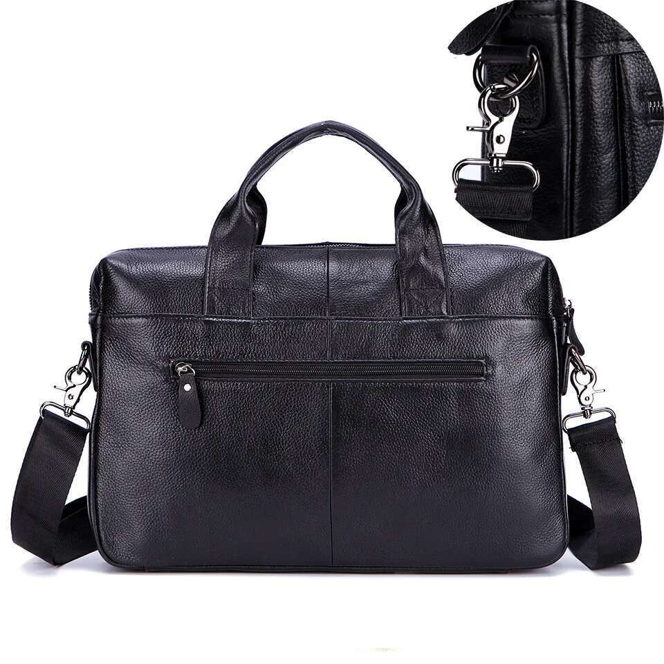 Black Men Genuine Handbags Large Leather 14" Laptop Messenger Business Men's Travel Shoulder Bags Briefcase