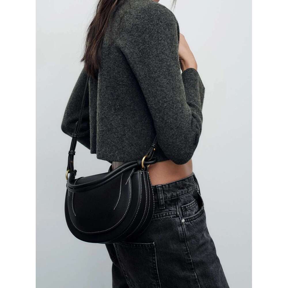 Autumn and winter new women's handbag advanced color contrast line embellished single shoulder crossbody bag
