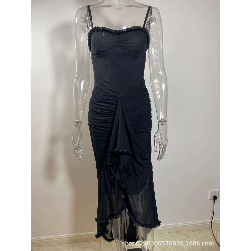 White Dress Maxi Dress Autumn New Temperament Yellow Lace Long Spicy Girl Suspender Dress KQ