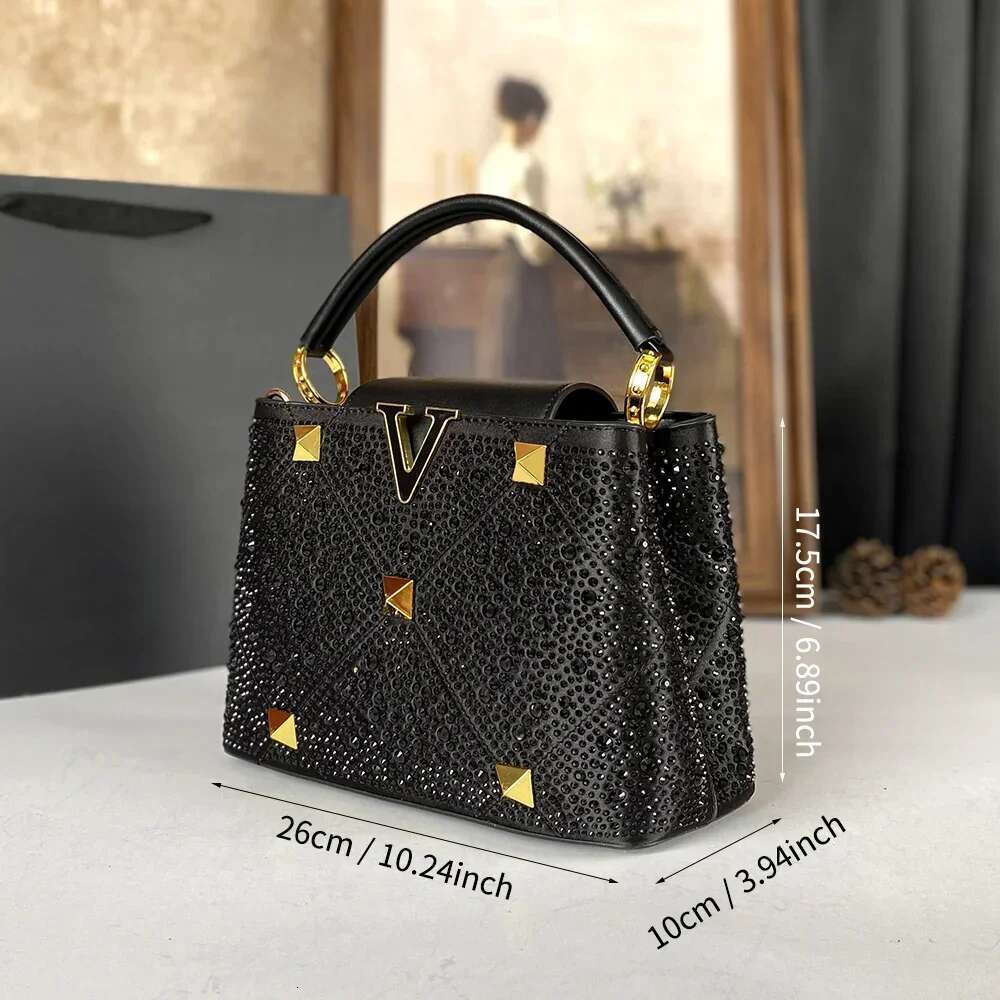 Shining Style Handbag 2025 New European And American Women's Bag Rivet Water Dia Decoration Light Single