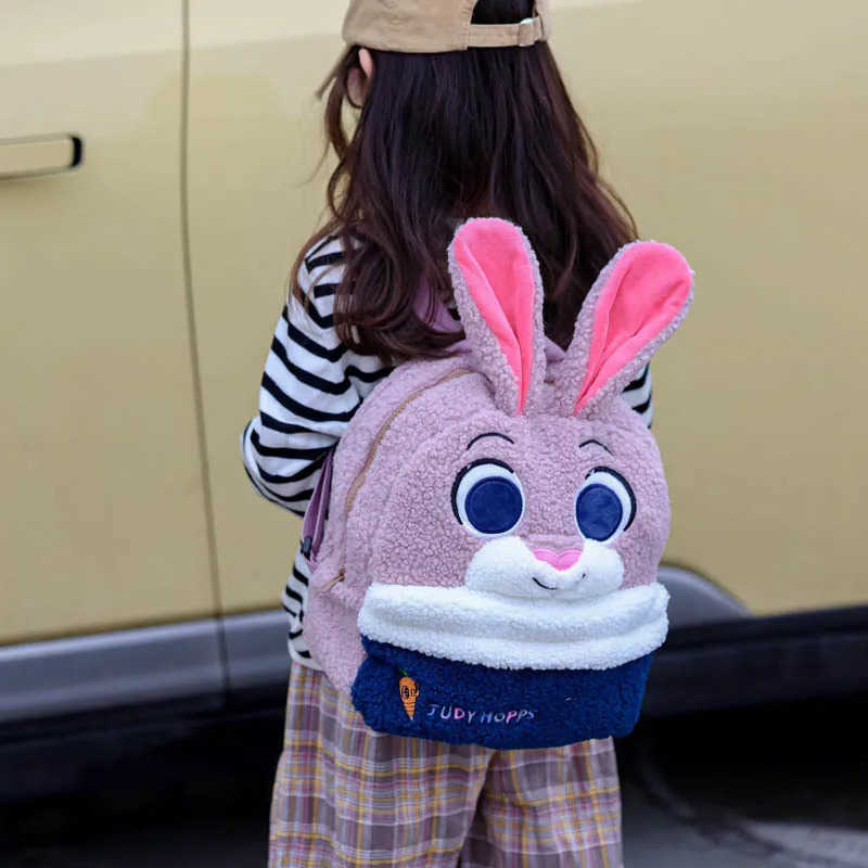 Disney 2024 New Childrens Bag Cartoon Cute Fox Rabbit Plush Backpack Boy and Girl Kindergarten School BagXJ250515