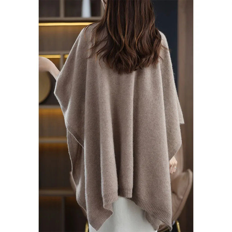International style oversized shawl for women 100% pure wool cardigan cape loose knitted scarf spring autumn warm windproof cape 250514