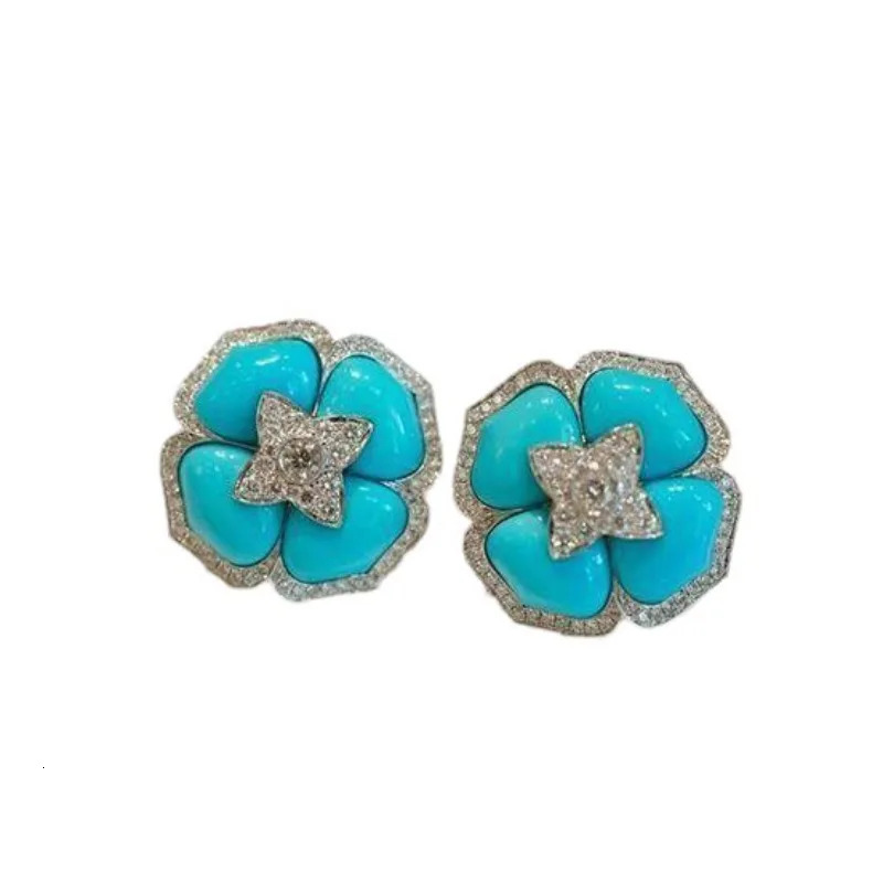 and fashionable turquoise earings stud with silver inlaid blue flower earrings for women classic wedding jewelry gift 250515