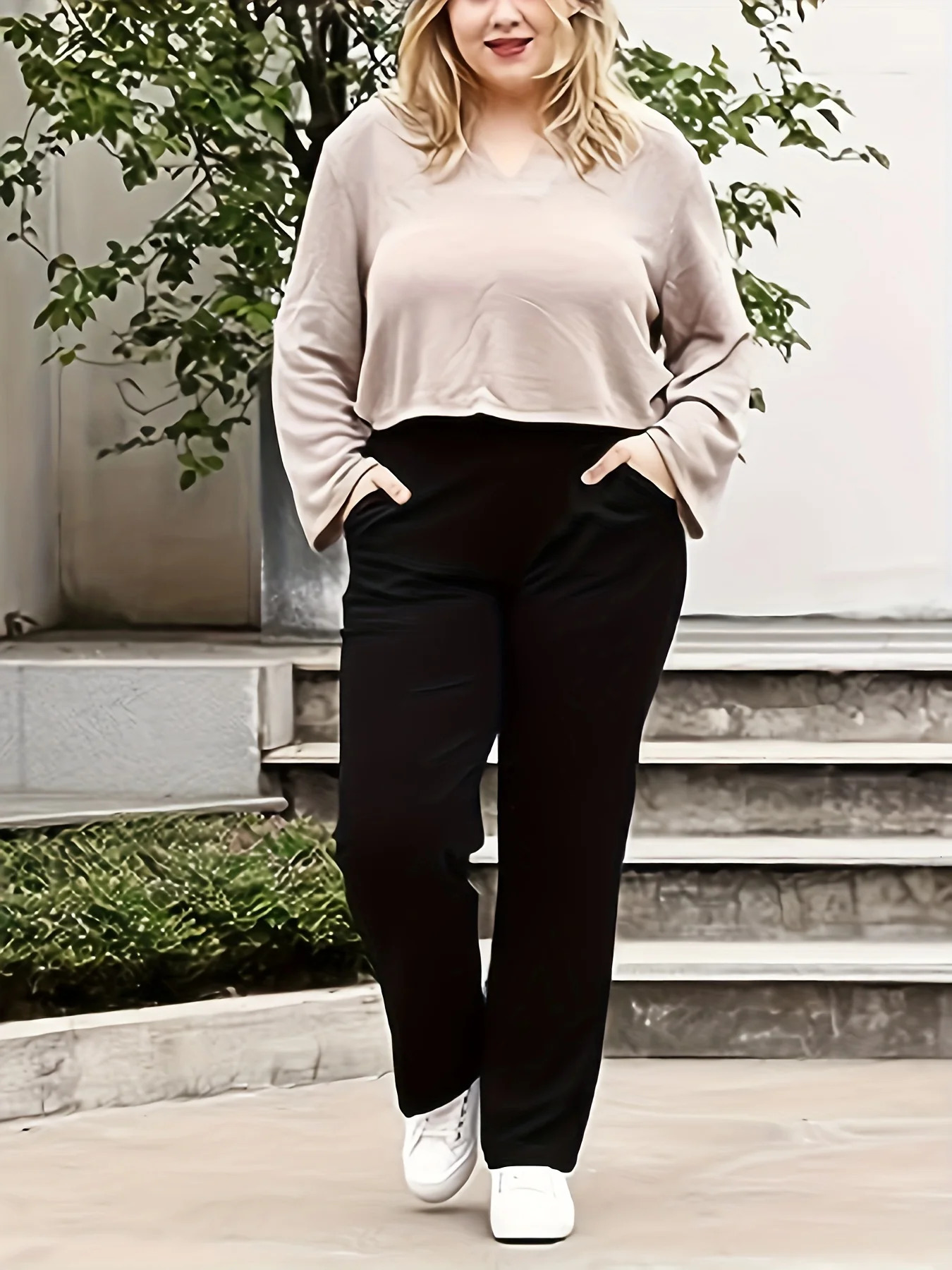 autumn and winter womens plus size gentle retro knitted fabric casual straight-leg leggings. 250515